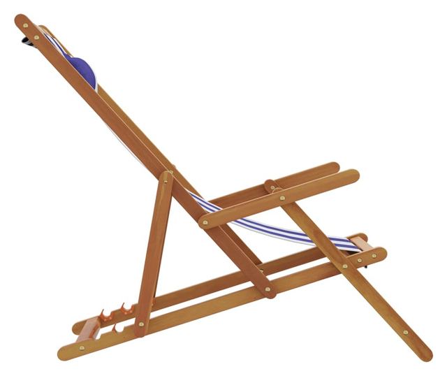 Сгъваеми плажни столове, 2 бр, син и бял, плат и масивно дърво