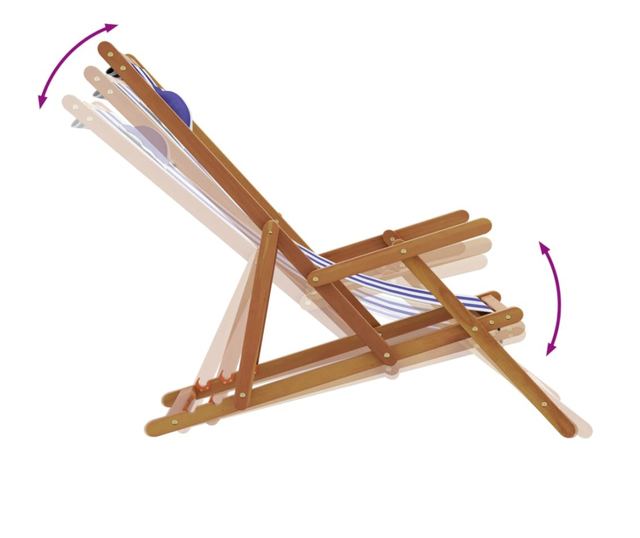 Сгъваеми плажни столове, 2 бр, син и бял, плат и масивно дърво