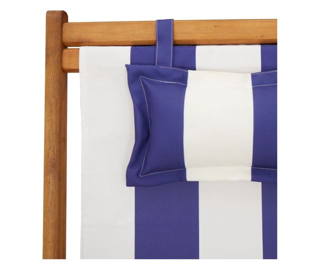 Сгъваеми плажни столове, 2 бр, син и бял, плат и масивно дърво