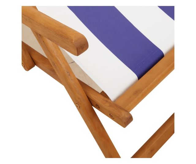 Сгъваеми плажни столове, 2 бр, син и бял, плат и масивно дърво