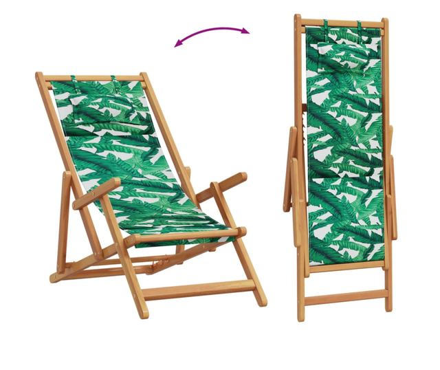 Сгъваеми плажни столове, 2 бр, на листа, плат и масивно дърво