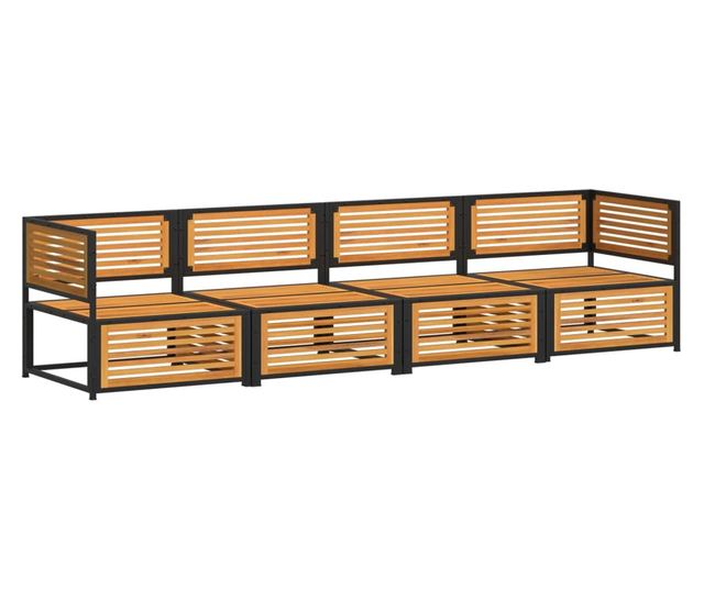 Градински диван от 4 части, с възглавници, масивна акация