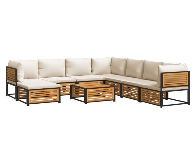 Градински комплект диван с възглавници, 9 части, акация масив