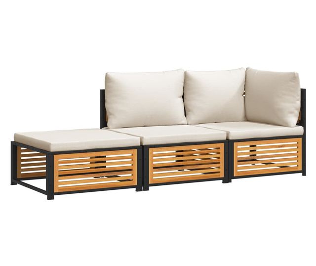 Градински комплект диван с възглавници, 3 части, акация масив