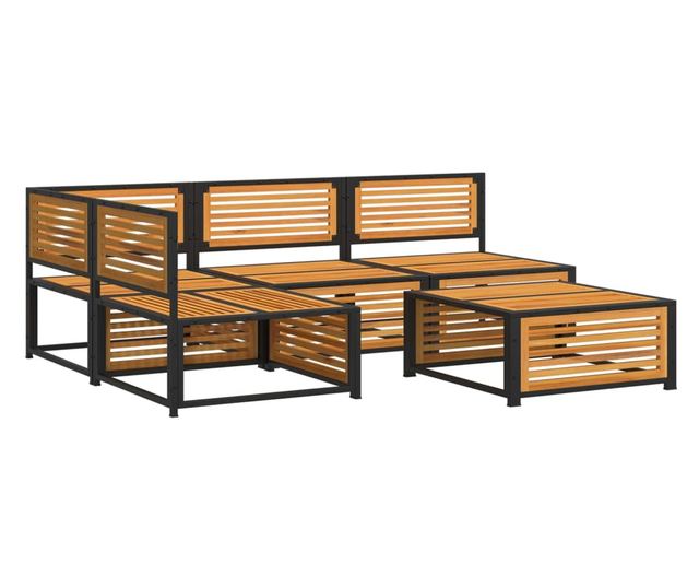 Градински комплект диван с възглавници, 5 части, акация масив