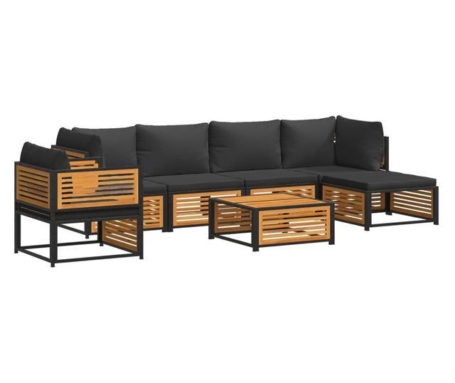 Градински комплект диван, 7 части, с възглавници, акация масив