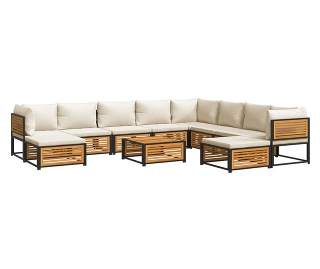 Градински комплект диван 11 части с възглавници акация масив