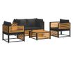 Градински комплект диван с възглавници, 5 части, акация масив