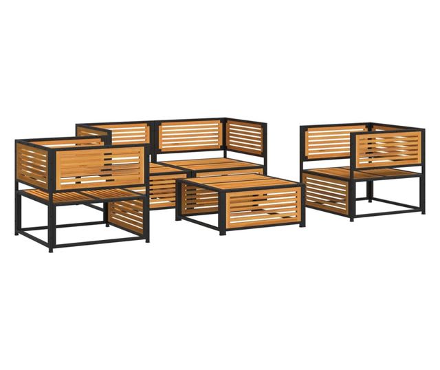 Градински комплект диван с възглавници, 5 части, акация масив