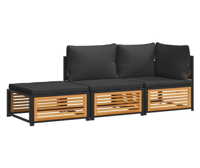 Градински комплект диван с възглавници, 3 части, акация масив