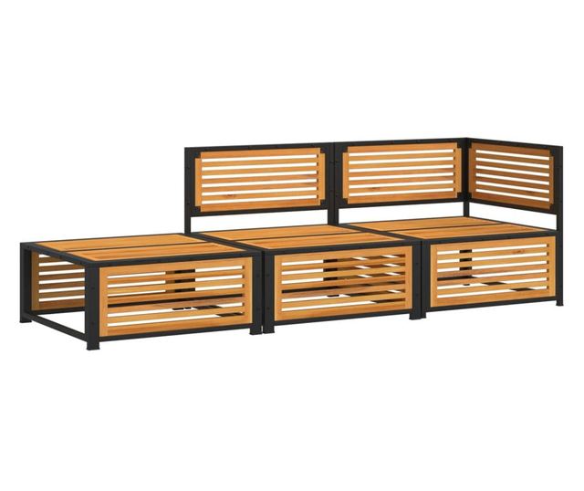 Градински комплект диван с възглавници, 3 части, акация масив