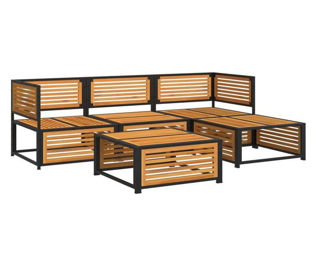 Градински комплект диван с възглавници, 5 части, акация масив