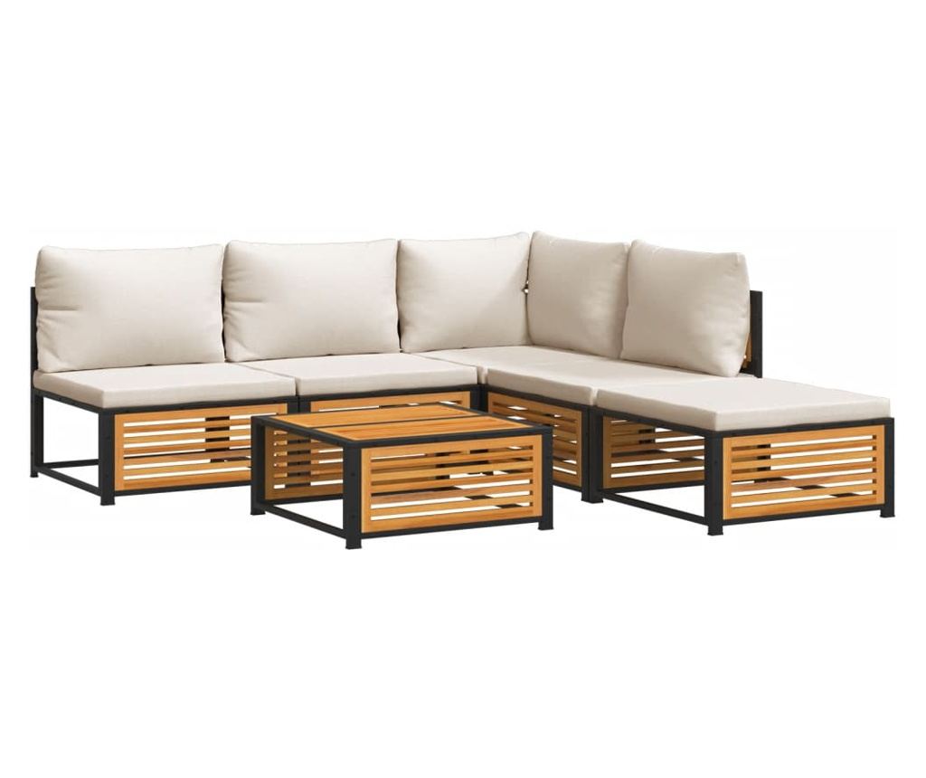 Градински диван с възглавници, 6 части, масив акация - 2