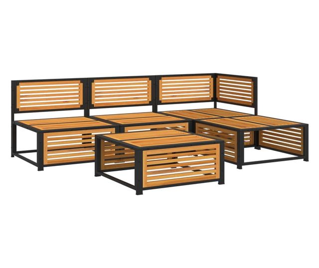 Градински комплект диван с възглавници, 5 части, акация масив