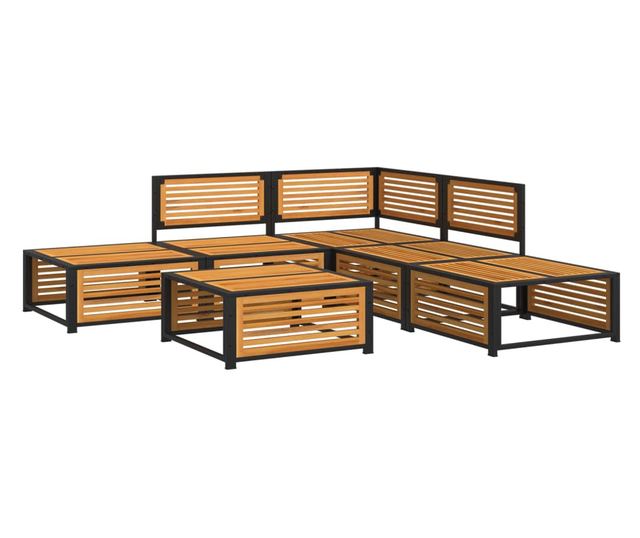 Градински диван с възглавници, 6 части, масив акация