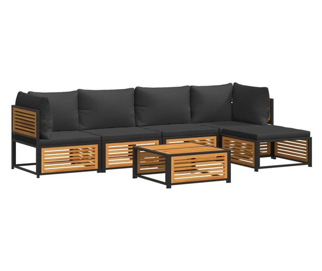 Градински диван с възглавници, 6 части, масив акация