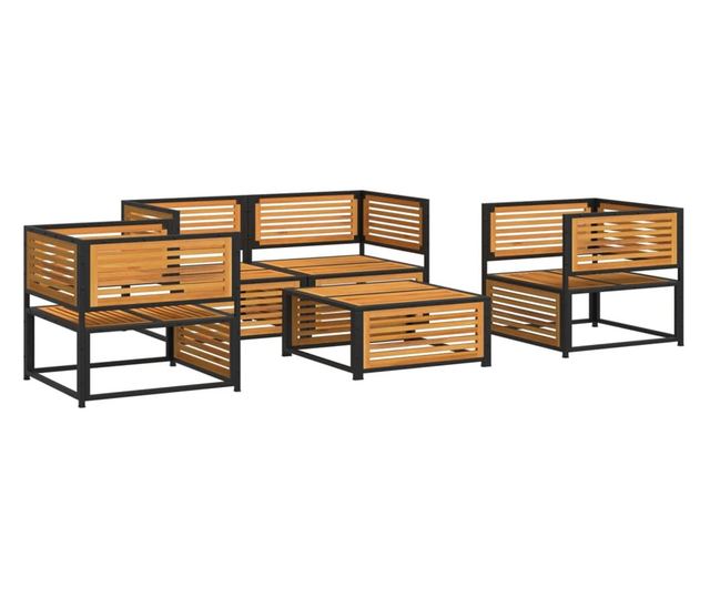 Градински комплект диван с възглавници, 5 части, акация масив