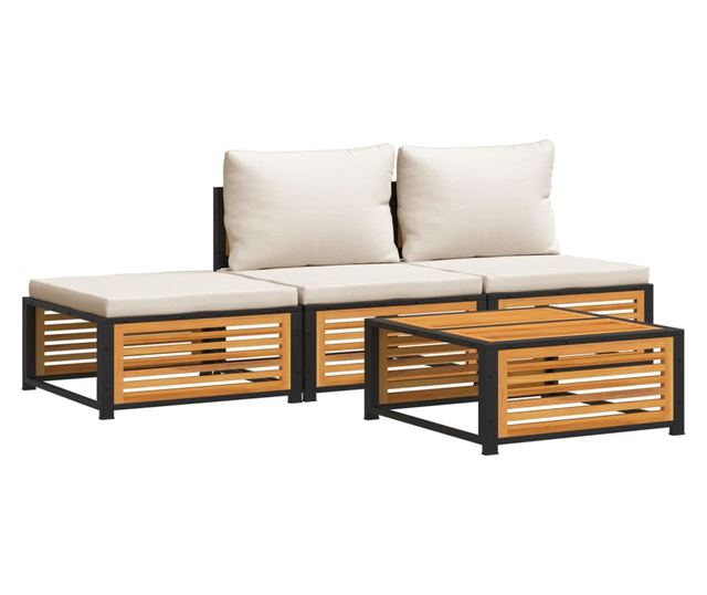 Градински диван от 4 части, с възглавници, масивна акация