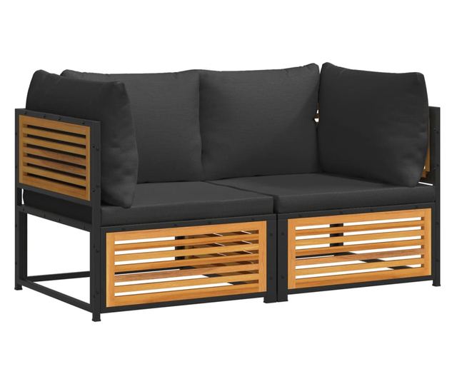 Градински комплект дивани с възглавници от 2 части акация масив