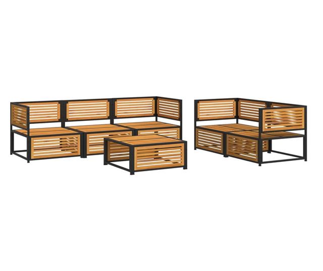 Градински диван с възглавници, 6 части, масив акация