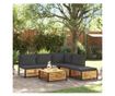 Градински диван с възглавници, 6 части, масив акация