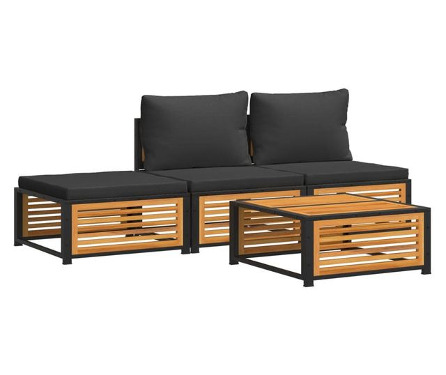 Градински диван от 4 части, с възглавници, масивна акация