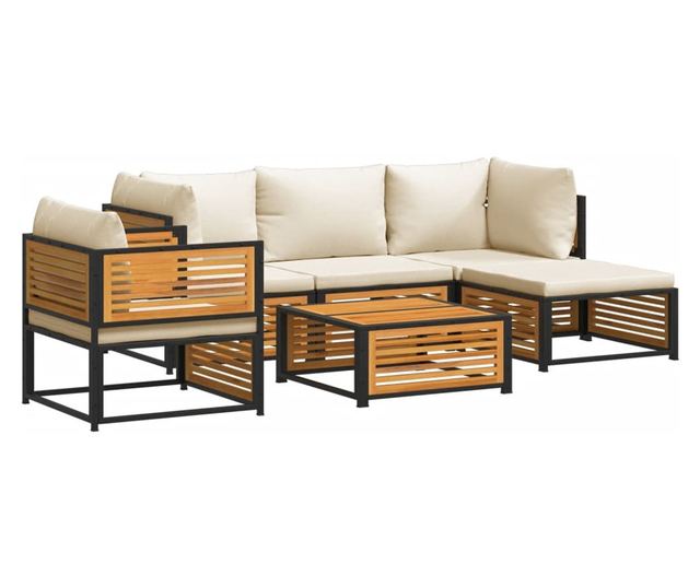 Градински диван с възглавници, 6 части, масив акация