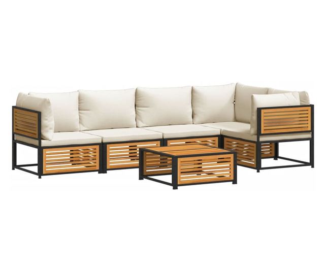 Градински диван с възглавници, 6 части, масив акация