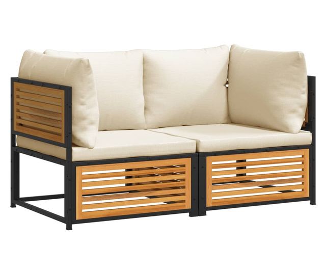 Градински комплект дивани с възглавници от 2 части акация масив