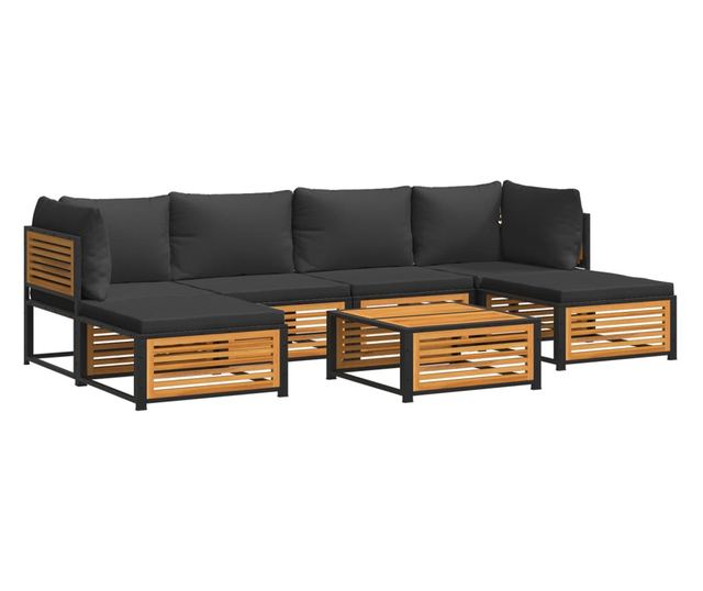 Градински комплект диван, 7 части, с възглавници, акация масив