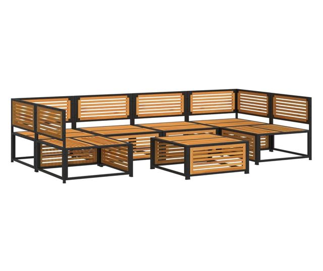 Градински комплект диван, 7 части, с възглавници, акация масив