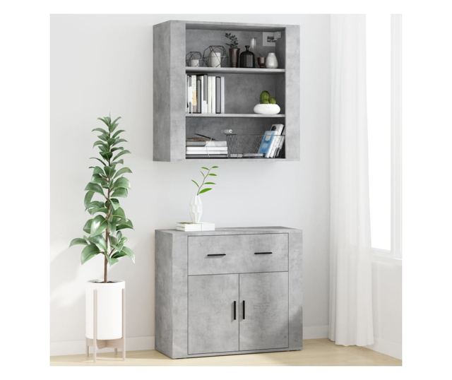 Висок шкаф, бетонно сив, инженерно дърво