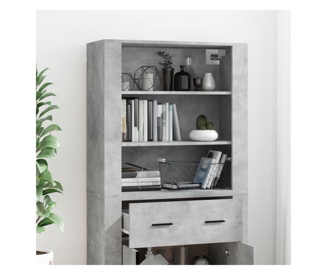Висок шкаф, бетонно сив, инженерно дърво