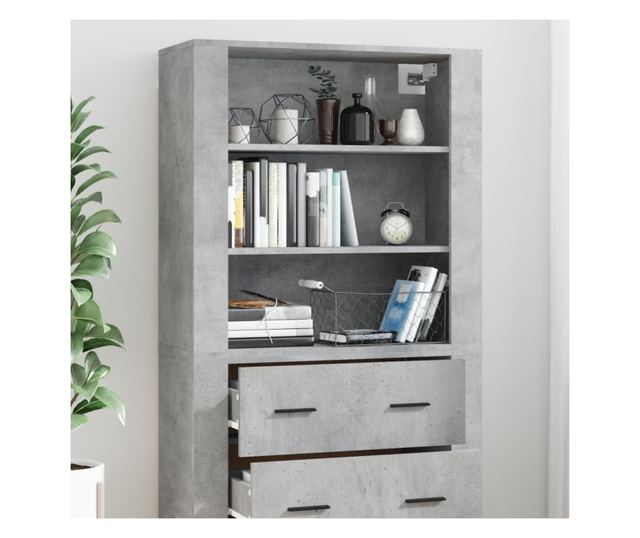 Висок шкаф, бетонно сив, инженерно дърво