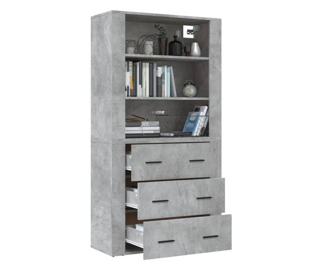 Висок шкаф, бетонно сив, инженерно дърво