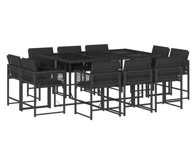 Градински комплект с възглавници 11 части полиратан черен