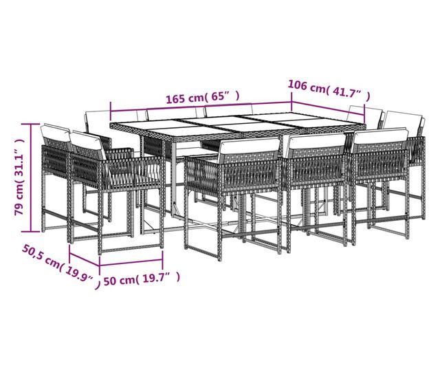 Градински комплект с възглавници 11 части полиратан черен