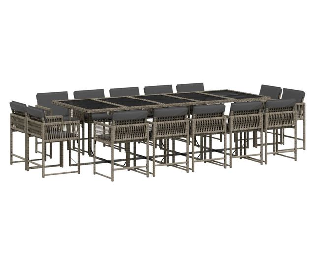 Градински комплект с възглавници 15 части полиратан сив