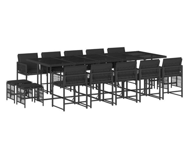 Градински комплект с възглавници 15 части полиратан черен