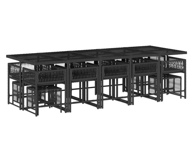 Градински комплект с възглавници 15 части полиратан черен