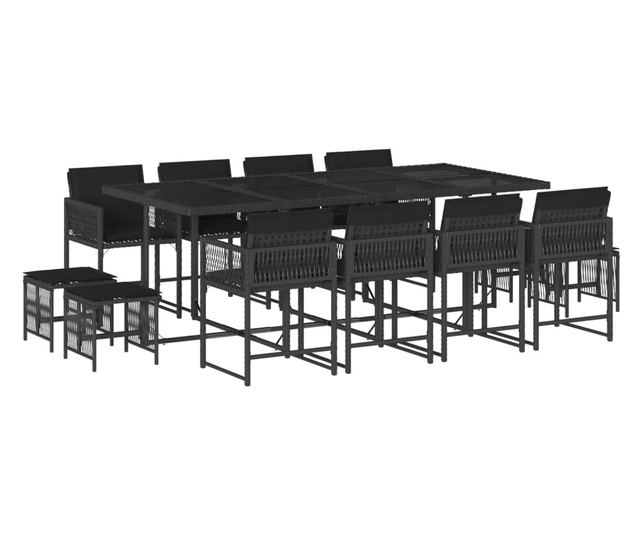 Външен трапезен комплект 13 части с възглавници черен полиратан