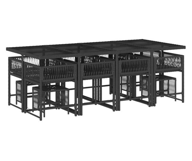 Външен трапезен комплект 13 части с възглавници черен полиратан