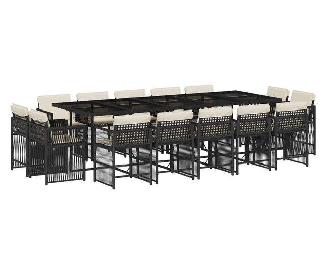 Градински комплект с възглавници 15 части полиратан черен