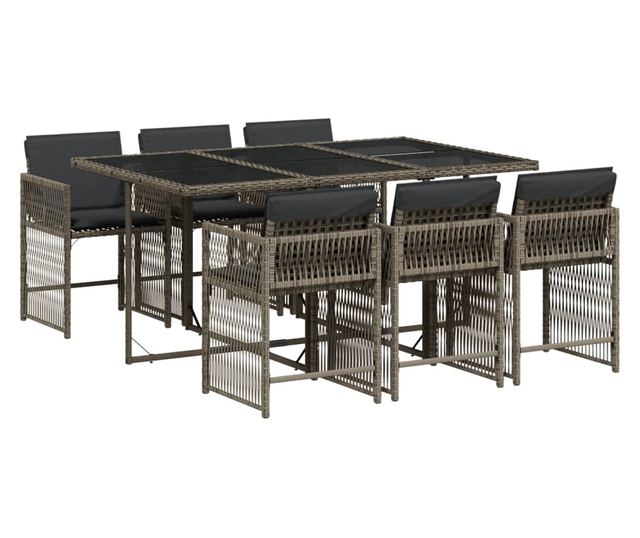 Градински трапезен комплект 7 части с възглавници сив полиратан