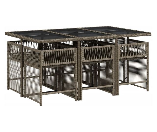 Градински трапезен комплект 7 части с възглавници сив полиратан