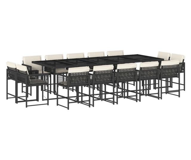 Градински комплект с възглавници 15 части полиратан черен