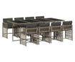 Градински трапезен комплект 9 части с възглавници сив полиратан