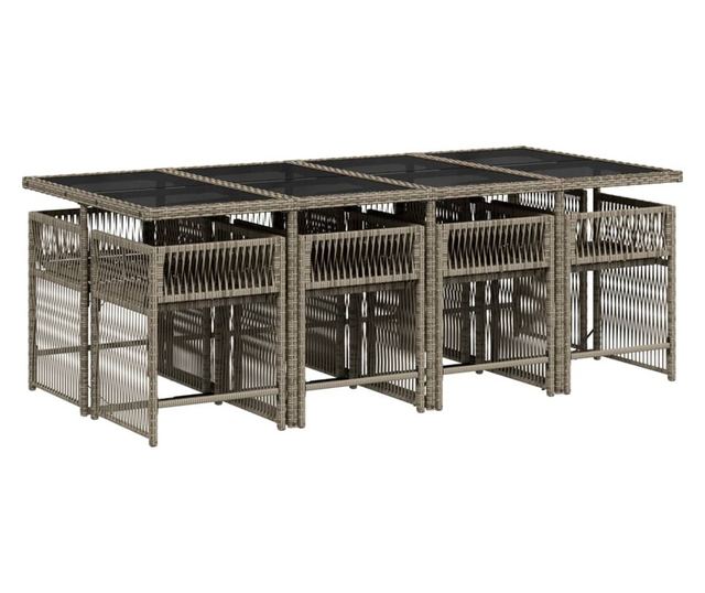 Градински трапезен комплект 9 части с възглавници сив полиратан