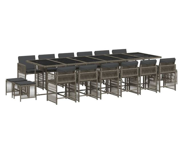 Градински комплект с възглавници 17 части полиратан сив