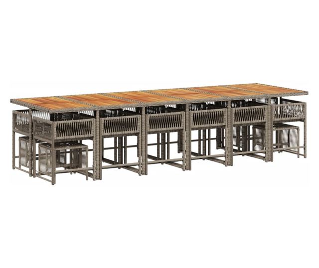 Градински комплект с възглавници 17 части полиратан сив